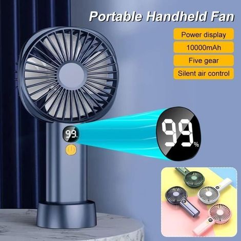 (bleue)Mini Ventilateur - USB - Portable - 5 Vitesses - Couleur Bleue - 10 000 mAh (1/4)