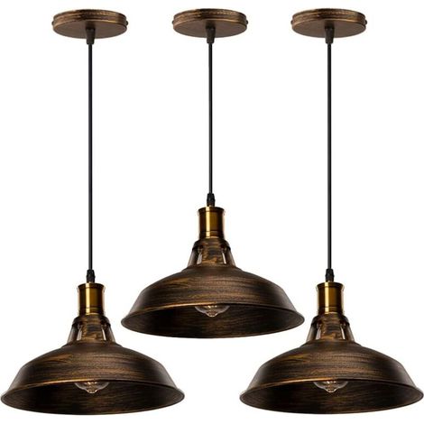 STOEX 3PCS Suspension Luminaire Vintage Métal 27cm, Lustre Plafonnier Industriel Lampes E27 Corde Ajustable pour Salon Cuisine Salle à manger Chambre - Laiton (1/4)