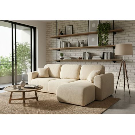 Ecksofa mit Schlaffunktion BRUSK Sofa in Stoff Pop Creme Ottomane Rechts (1/5)