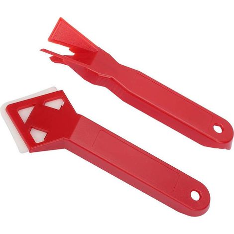 Kit d'outils de calfeutrage (2 pièces) – Spatule pour retrait de silicone et mastic, grattoir à joints pour verre et ciment – Rouge – Adapté à tous les angles, bords et joints (1/4)