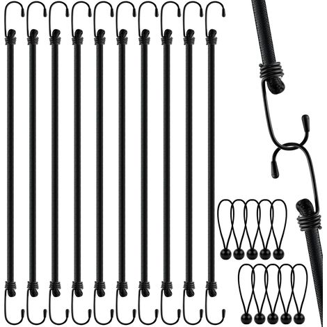 10 Pièces Tendeurs Elastiques avec Crochets, Cordes Élastiques Tendeur Robuste 100 cm, 15cm Sandow Elastique, pour Le Transport de Charges, l'Emballage, Bagages,Camping (1/5)