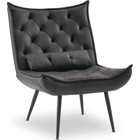 M MCombo moderner Sessel Relaxsessel, mit Taillenkissen, Retro Vintage Lesesessel Loungesessel , ohne Hocker, Kunstleder,4778MB-1 (Dunkelgrau)