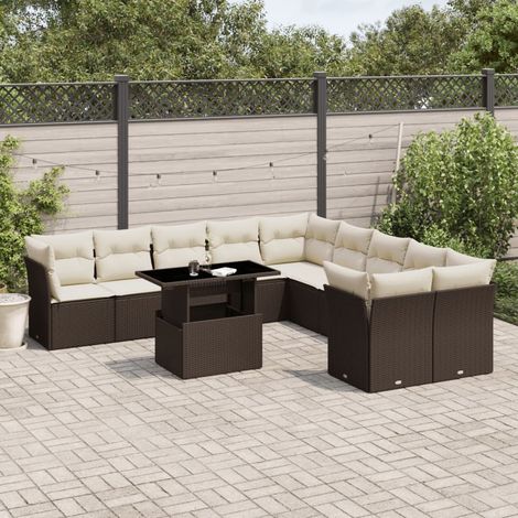 Set de sofás de jardín 11 pzas cojines ratán sintético marrón vidaXL (1/5)