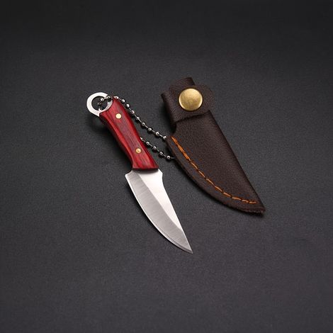 1 couteau de poche miniature avec manche en bois – Mini-couteau de poche polyvalent pour déballer des emballages, la pêche et le camping, Mini-Hong-02 (1/5)