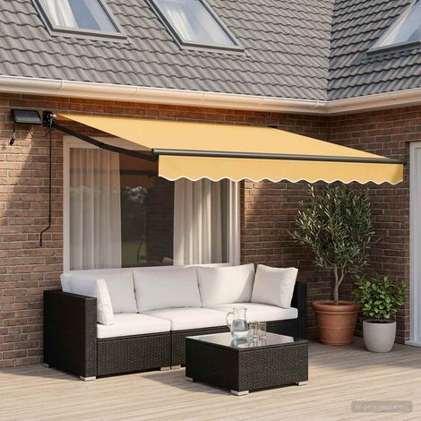 Store banne extérieur rétractable manuel avec LED solaires polyester Sable et Anthracite, 16.02kg - PANGIVO (1/5)