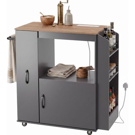 HOMCOM Kitchen Trolley on Wheels, Rolling Kitchen Cart with Power Outlet (1/5)