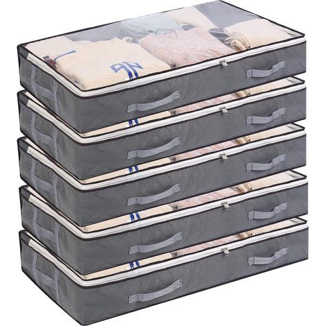 5 bolsas de almacenamiento debajo de la cama, bolsa de ropa plegable, contenedores de almacenamiento de gran capacidad de 75 L, con ventana transparente, asas reforzadas, organizador con cremallera de (1/4)