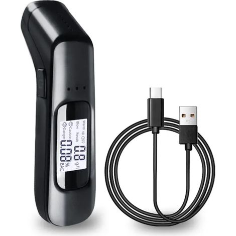 Éthylomètre rechargeable à haute sensibilité avec affichage numérique.
