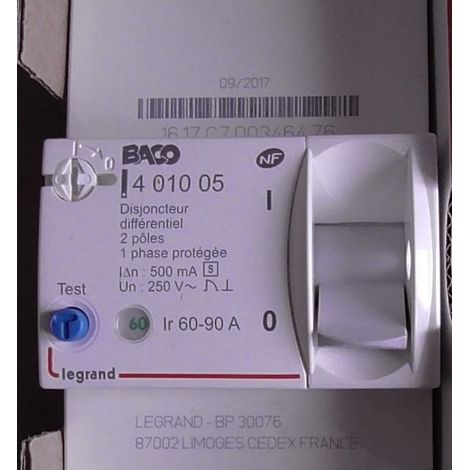 Legrand 401005 EDF-Verbindungsschutzschalter 2P 60-90A - Diff 500mA - selektiv - BACO