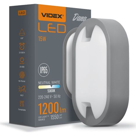Applique extérieure LED 15W 1550lm 5000K Videx grise (1/4)