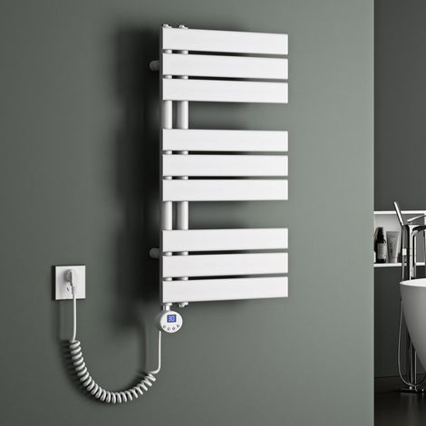 Mai & Mai Radiateur Central Sèche-Serviette 76x40 Blanc en Acier Inoxydable FN avec Résistance Chauffante 600W