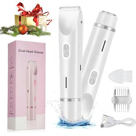 Rasoir électrique 2 en 1 pour femme, double tête, rechargeable, tondeuse indolore, convient pour le maillot, le corps et le visage, blanc. (1/5)