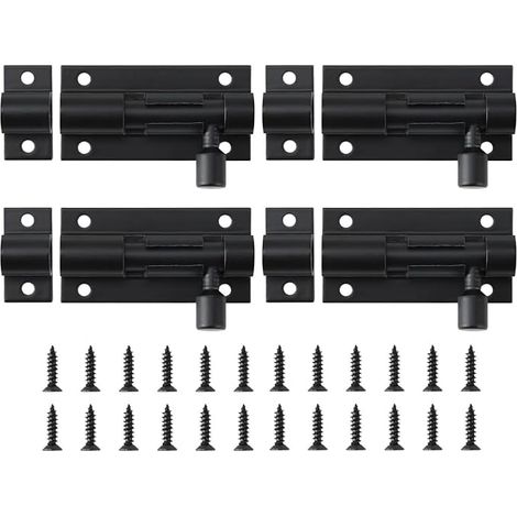 Lot de 4 petits verrous avec vis, 2,5 x 4,9 cm en alliage d'aluminium pour portes, armoires, abris de jardin, chambre à coucher, noir (1/5)