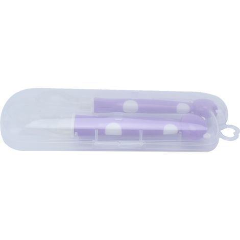 Cuillère d'Entraînement Bébé Silicone Souple Double Face - Ustensiles Autonomie Nourrisson Décor Cartoon (Violet) (1/5)