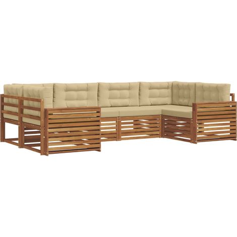 Conjunto de sofás de exterior con cojín 6 pcs Natural y Beige vidaXL (1/5)