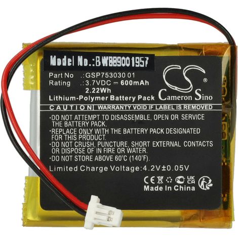vhbw Akku Ersatz für JBL GSP753030 01 für Wireless Headset Kopfhörer (600 mAh, 3,7 V, Li-Polymer)
