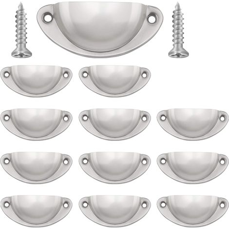 Poignées de Tiroir Vintage Meubles Traditionnelles en Demi Lune Coquille pour Placard Armoire Commode Vis Incluses Lot de 12 Argent (1/5)