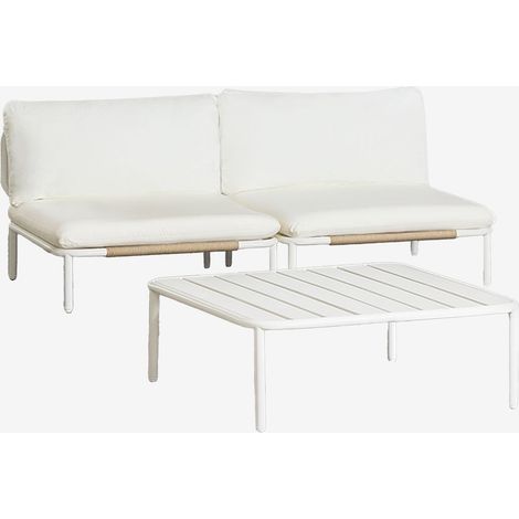 SKLUM Gartenset mit 2-teiliger modularer Sofa und Couchtisch aus Roubly-Stahl Beige Mandel Rose