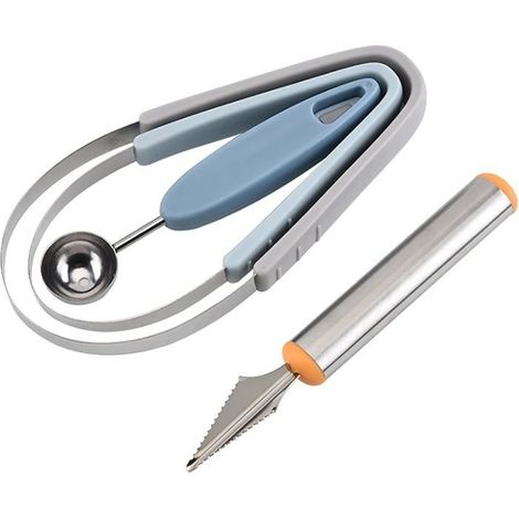Cuillère à melon en acier inoxydable, couteau à découper les fruits, éplucheur de fruits multifonctionnel, outils de réutilisation, (1/5)