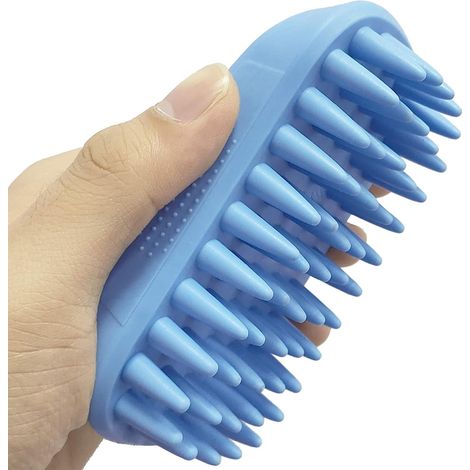 Brosse de toilettage en silicone pour chiens et chats (poils longs et courts, taille moyenne à grande) – Brosse antidérapante pour le bain et le massage (Bleu – Nouveau modèle) (1/5)