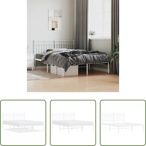 vidaXL Lit métallique - Cadre de lit métal sans matelas et tête de lit blanc 140x200 cm (1/5)