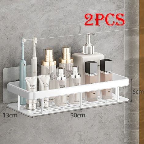 (blanc - B - 2 pièces) Étagère murale rectangulaire pour salle de bain, porte-serviettes, porte-shampoing mural, support trépied sans perçage (1/5)