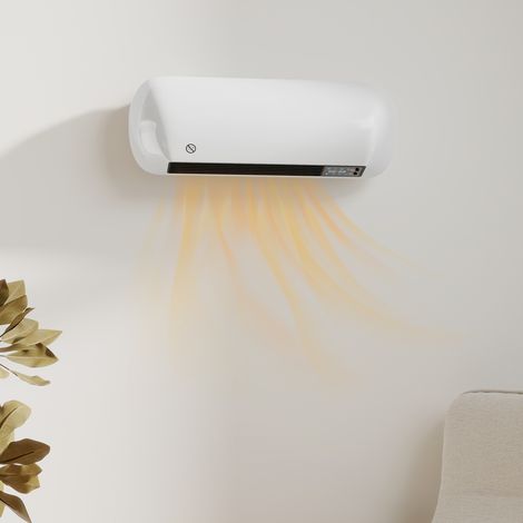 Chauffage mural céramique 1000/2000W, radiateur électrique ventilateur, thermostat, minuterie, 50x19x14 cm, blanc (1/5)