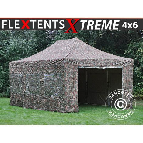 Pop up gazebo FleXtents Xtreme 50 4x6 m Camouflage/Military, incl. 8 sidewalls