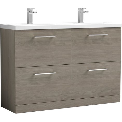 Nuie Arno Solace Oak Woodgrain 1200mm 4 Drawer Vanity Unit with Double Ceramic Basins - ARN2533F (1/5)