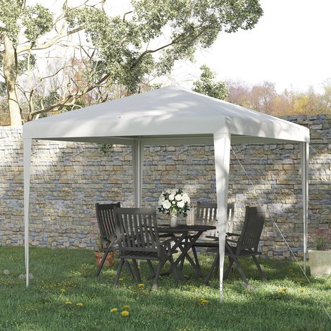 Gazebo da giardino 2,7 x 2,7 m, struttura in metallo verniciato a polvere epossidica, tessuto in PE ad alta densità, colore bianco.