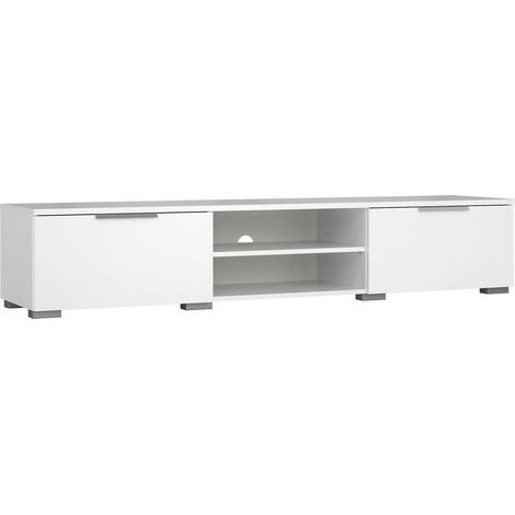 Dmora Meuble TV avec deux tiroirs, blanc brillant, 172 x 33 x 39 cm, avec emballage renforcé (1/5)
