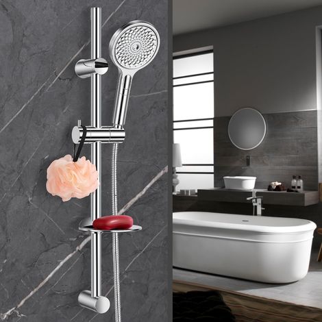 Kit barre de douche 73 cm avec porte-savon et pommeau de douche 4 modes (1/5)