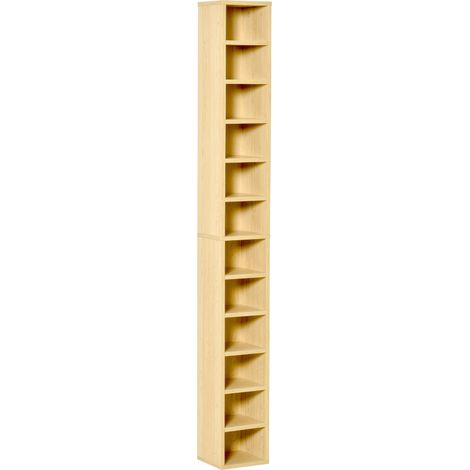 HOMCOM CD- und DVD-Regal, 12 Fächer, Kapazität 204 Discs, 21 x 20 x 175 cm, Naturholz