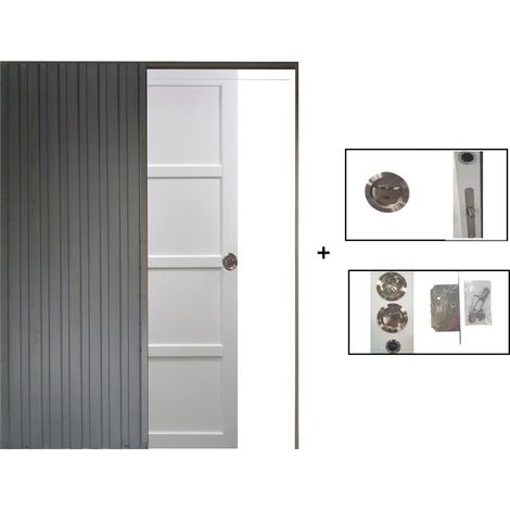 Porte Coulissante Tamera blanc 4 panneaux H204 x L63 + Système à Galandage (sans kit finition) (1/5)