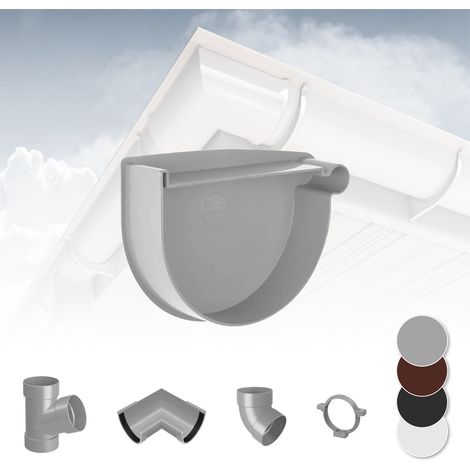 Sistema di grondaie - 130mm in plastica PVC, selezione di componenti - RainWay 130: Grigio, Tappo terminale del raccordo a destra