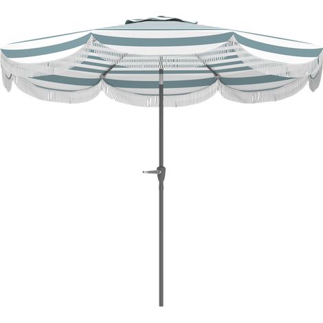 Parasol déporté 2,7 m inclinable manivelle UPF 30+ 8 baleines bleu clair blanc