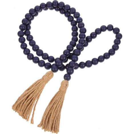 Guirlande de perles en bois bleu foncé avec pompons, fabriquée à la main (1/5)