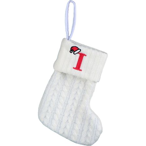 Chaussette De Noël - Tricotée Blanche Avec Initiale Brodée - Pour Décoration De Sapin Ou Cheminée - 20 Cm - 1 Pièce (1/5)
