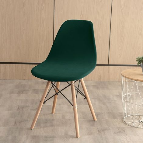 Fodera per sedia in lana argentata - Estensibile, una pezza, per sedile guscio Eames - Design moderno, colore uniforme, fondo verde scuro