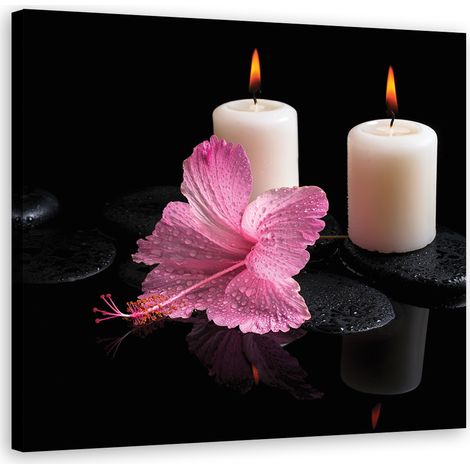 Tableau sur toile Bougie Fleur rose 30x30 (1/5)