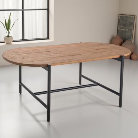 Table repas industrielle ovale teck recyclé et métal 200cm Casita TROMS (1/2)