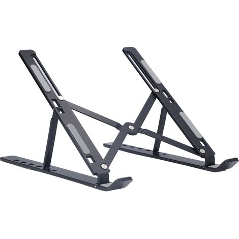 Support pour ordinateur portable portable, réglable et pliable, ergonomique, en alliage d'aluminium, avec sac de rangement noir. (1/5)