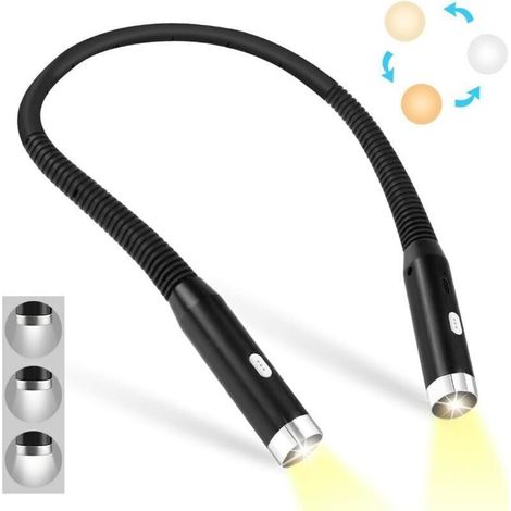 Lampe de Lecture de Cou LED, 3 Couleurs/3 Niveaux de Luminosité Protection Des Yeux Gel de Silice, Rechargeable Pliable Lampe