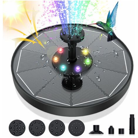 Fontaine solaire 3,5 W avec lumières LED colorées à changement de couleur automatique, diamètre 160 mm, batterie 1800 mAh, 6 buses, distance anti-rivetage (1/5)