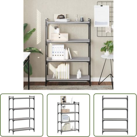 The Living Store Bibliothèque à 4 niveaux sonoma gris 80x30x120 cm - Bibliothèque Murale - Bibliothèque Design - Étagère Moderne - Meuble Rangement - Bibliothèque Industrielle (1/5)