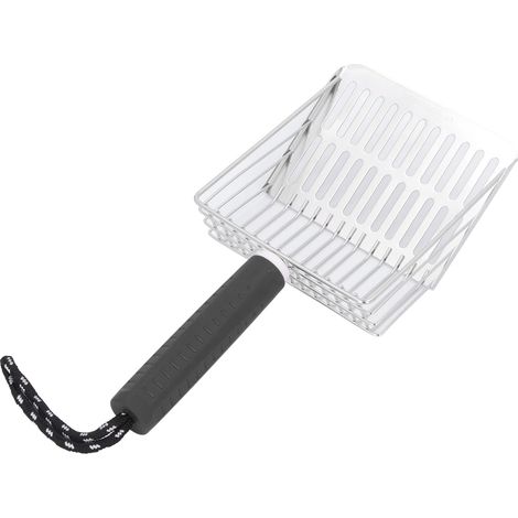 Pelle à litière pour chat avec manche amovible, en acier inoxydable 304, filtration rapide, pour le nettoyage du bac à litière (noire). (1/5)