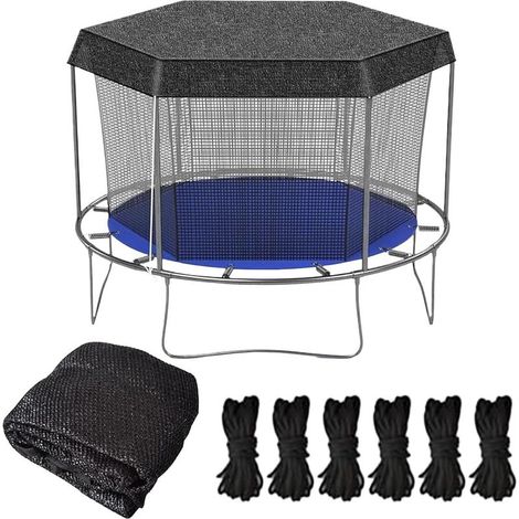 Housse d'ombrage de Trampoline,Ø244cm Toit Pare Soleil pour Trampoline 6/8 Poteaux avec Cordes,Anti UV & imperméable,Anti poussière,Accessoires Trampolin pour Extérieur (1/5)