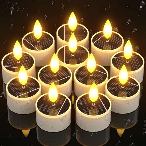 Lot de 12 Bougie Solaire, Étanche IP54, Flamme Vacillante, Rechargeable, Pour Jardin, Patio, Fête (1/5)