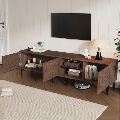 Mobile TV 180x35x49 cm noce scuro, pannello truciolare con 3 ante e 2 vani aperti (1/5)