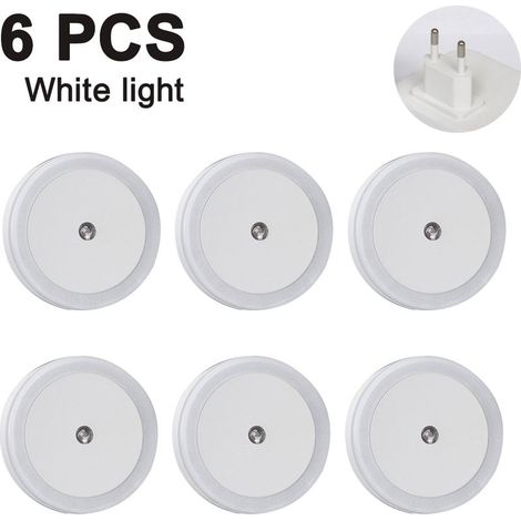 Lot de 6 veilleuses LED, 0,5 W, à économie d'énergie, à brancher, avec détecteur de luminosité, lumière blanche chaude, éclairage automatique pour chambres et chambres d'enfants. (1/5)